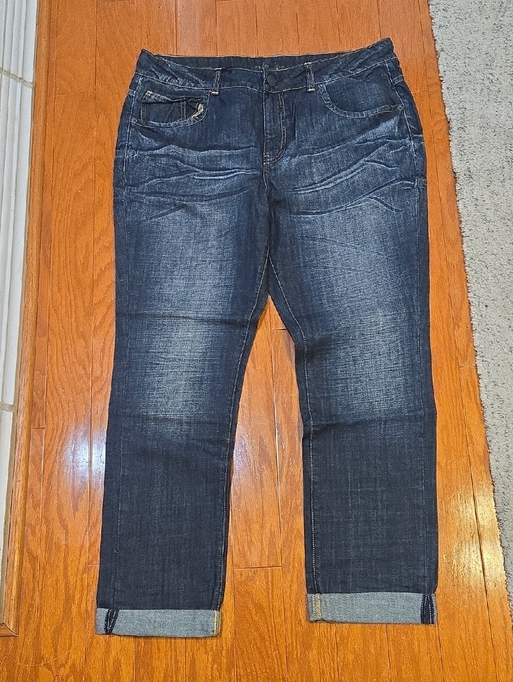 LONDONJEAN Dark Blue Cropped Straight-Leg Women's Jeans Size 14